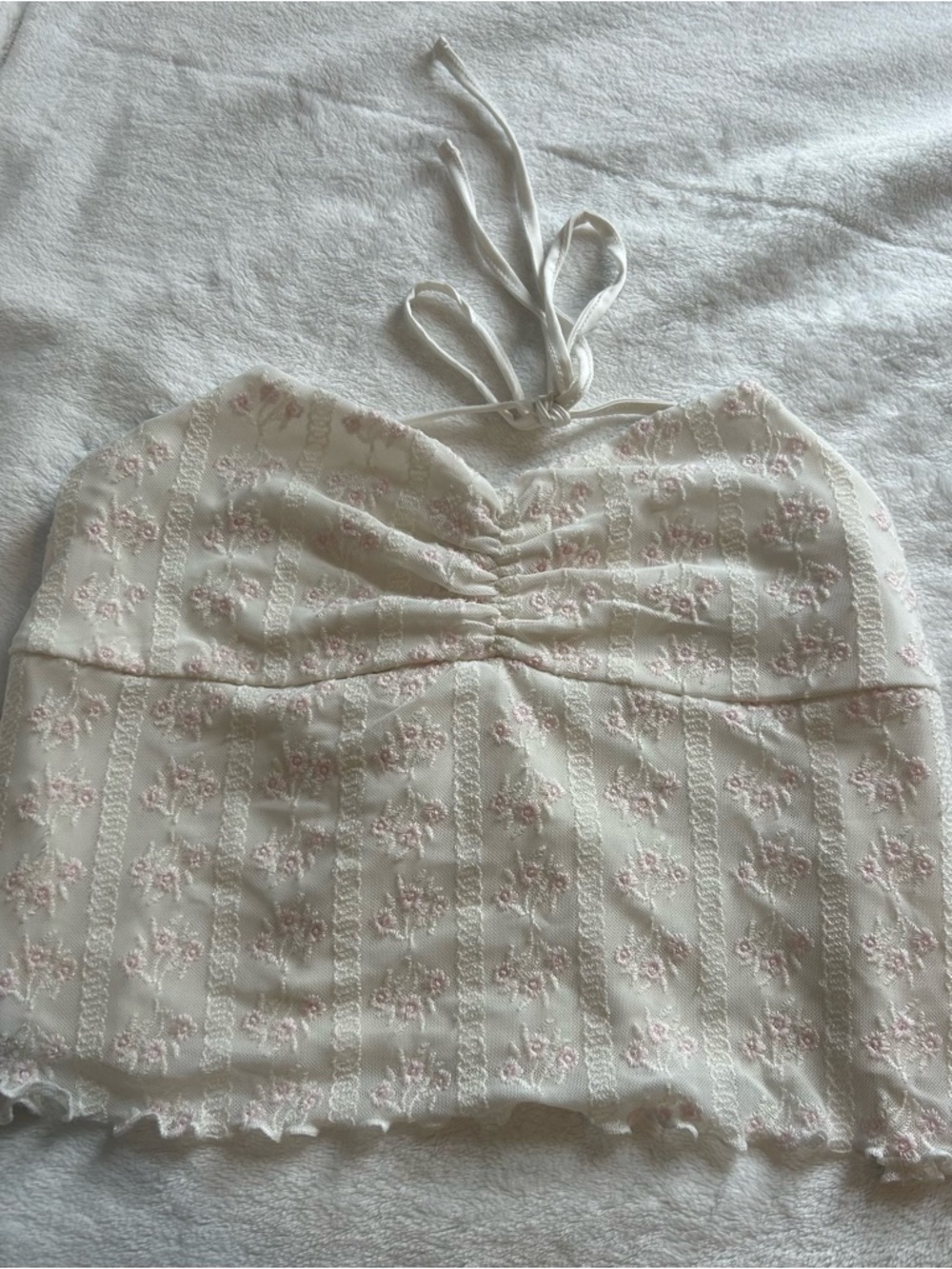 Garage Cream Backless Crop Top with Light Pink Flowers